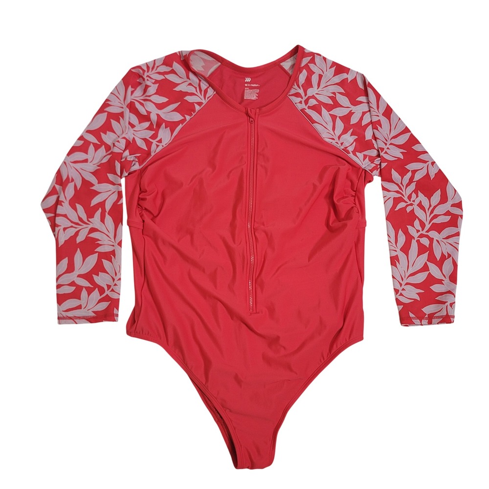 All in Motion 26W Rash Guard One Piece Womens‎ Coral Tropical Zip Front Swimsuit